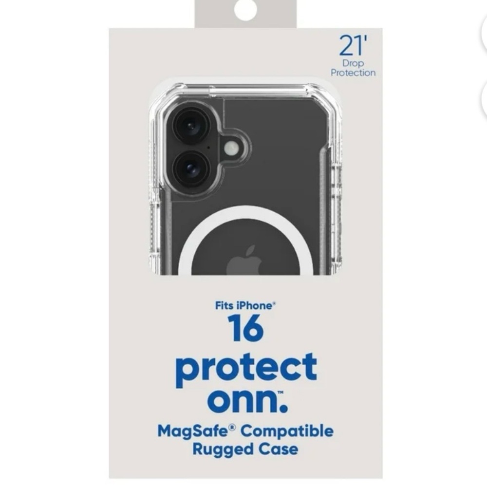 NEW onn. MagSafe Compatible Rugged Phone Case for iPhone 16 - Clear